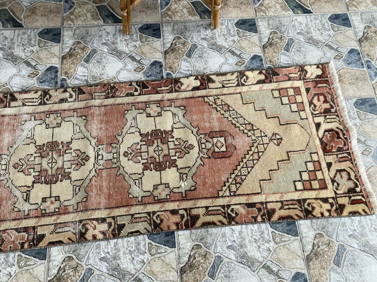 Vintage Rug | Wool Runner Antique Farmhouse Anatolian Handmade Turkish Rug 2x9ft