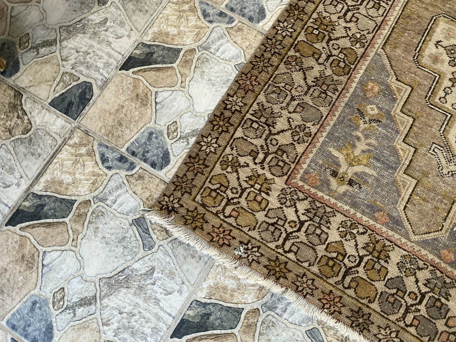 Vintage Turkish Wool Rug Hand-Knotted Antique Geometric Oushak Tribal Area 3x6