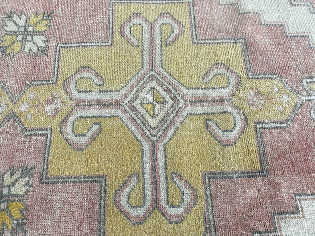 Vintage Turkish Oushak Rug, 4 x 8 ft Handmade Pink Wool Antique Tribal Area Rug