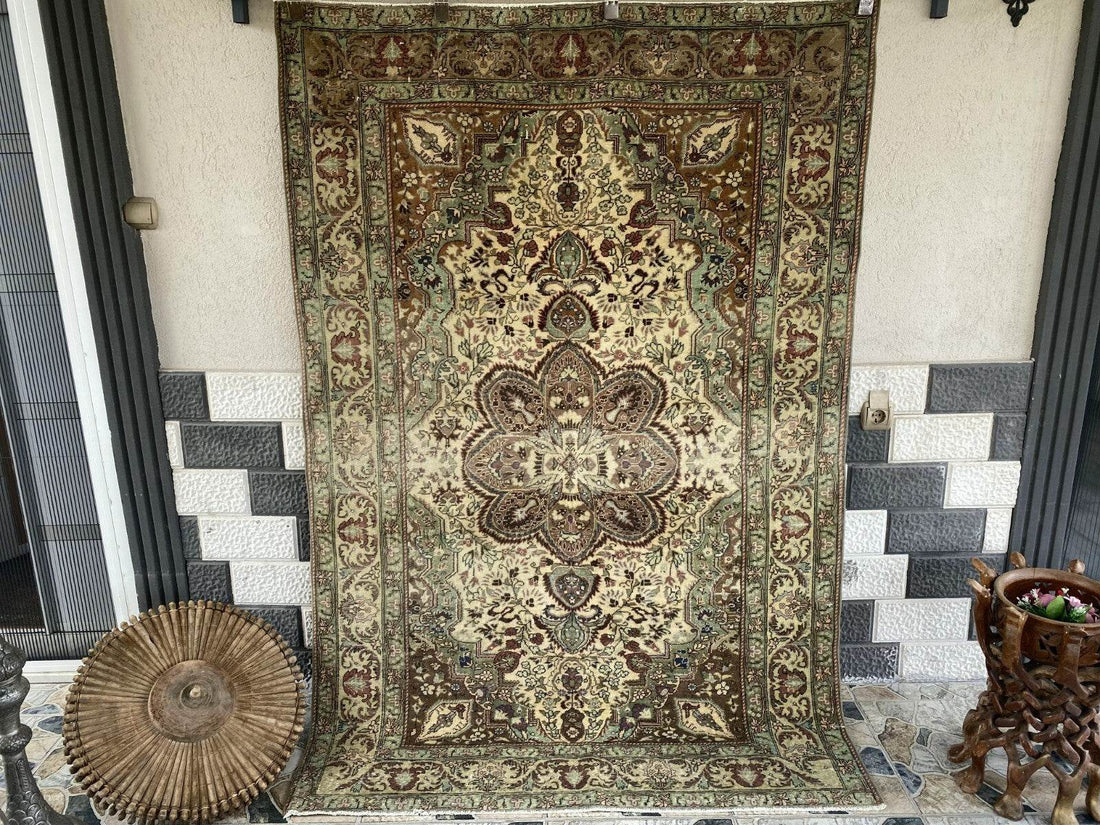 Vintage Turkish Rug,Geometric Farmhouse Antique Anatolian Village Rug 4.8x7.2 Ft