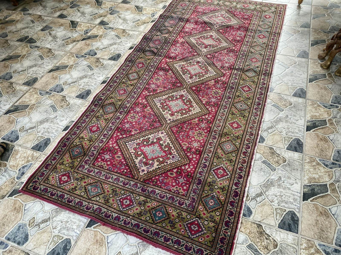 Vintage Turkish Rug 3.5 x 7.9 ft – Hand-Knotted Wool Rug, Area Anatolian Carpet