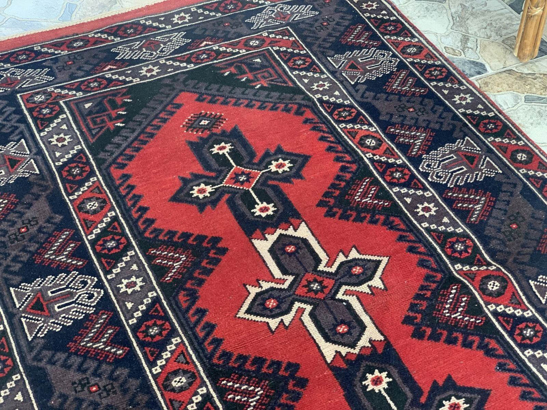 Vintage Turkish Rug | Antique Tribal Handmade Wool Farmhouse Carpet 4 x 6.14 ft