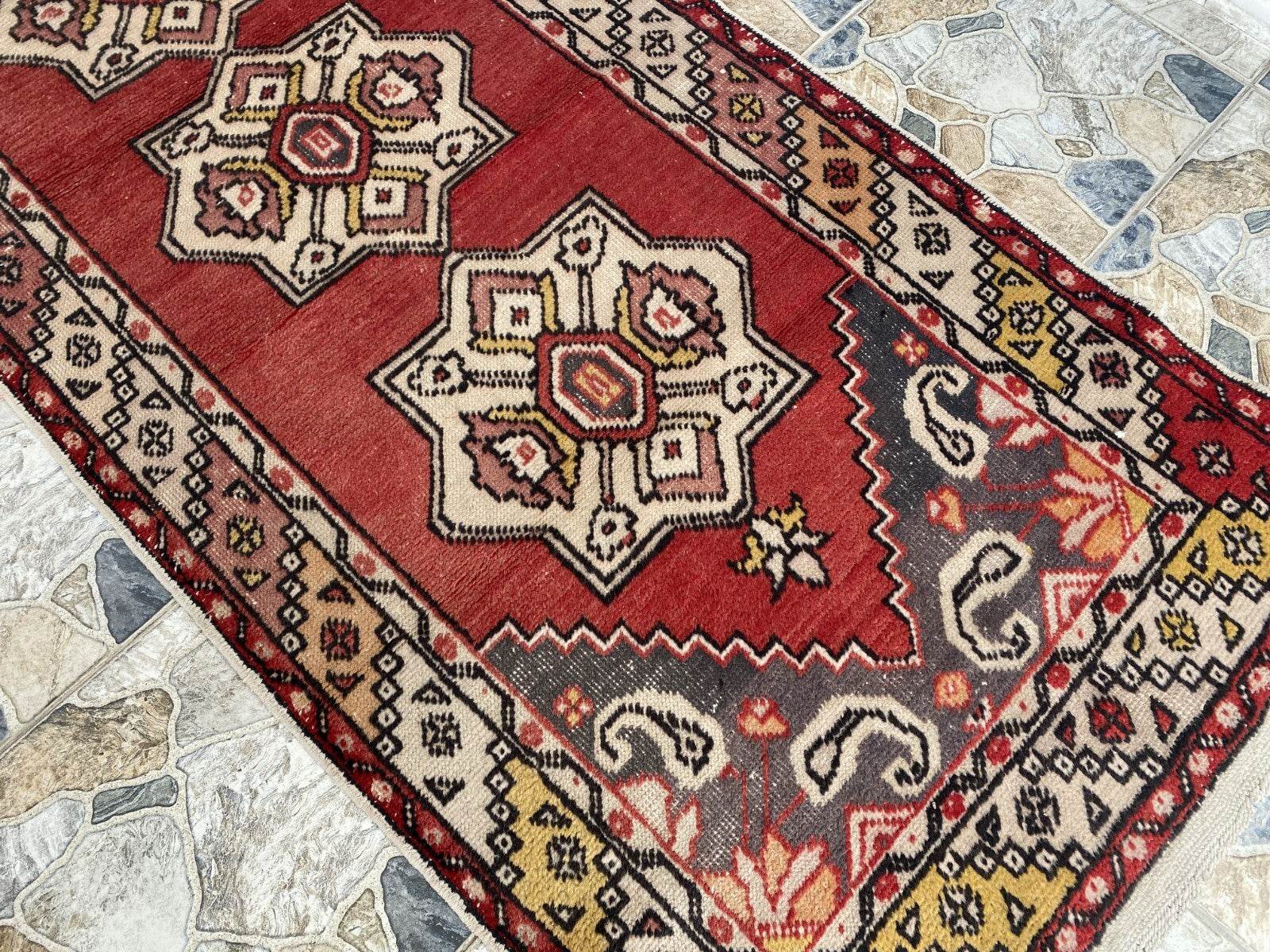 Vintage Turkish Rug | Tribal Handmade Wool Farmhouse Antique Runner 3.2ftx9.2 ft
