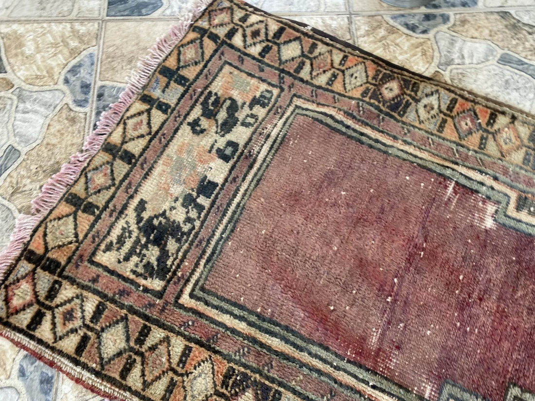 Handmade Turkish Vintage Rug | 1980s Tribal Wool Farmhouse Antique Small Carpet