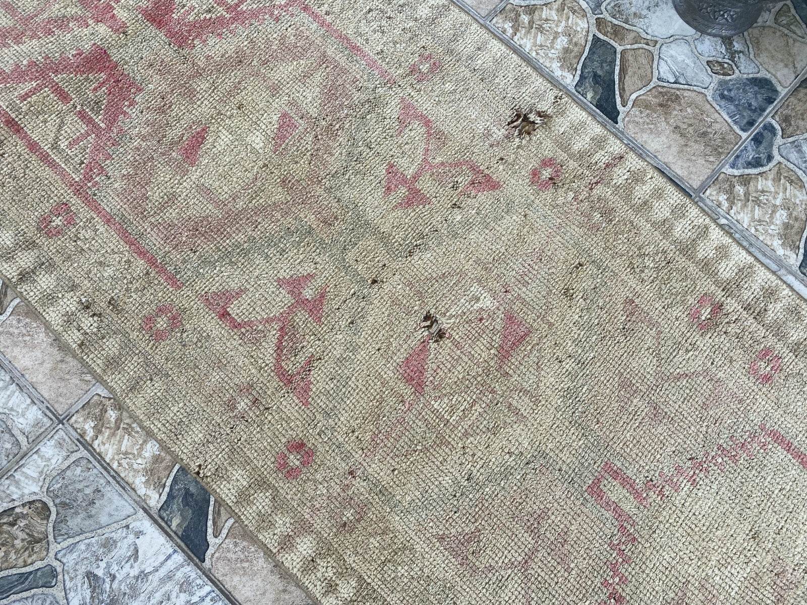 Vintage Rug | Wool Runner Antique Farmhouse Anatolian Handmade Turkish Rug 2x6ft