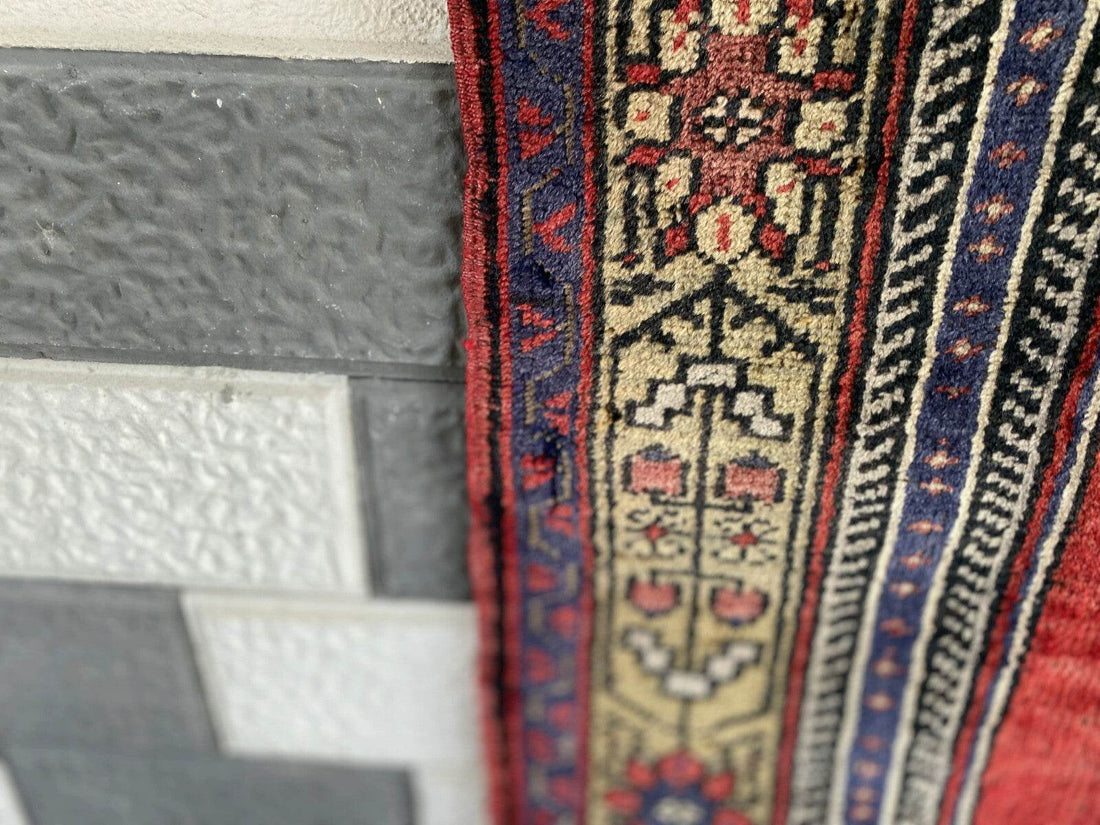 Vintage Turkish Oushak Rug 3x7 ft | Hand-Knotted Wool Anatolian Red Antique Rug