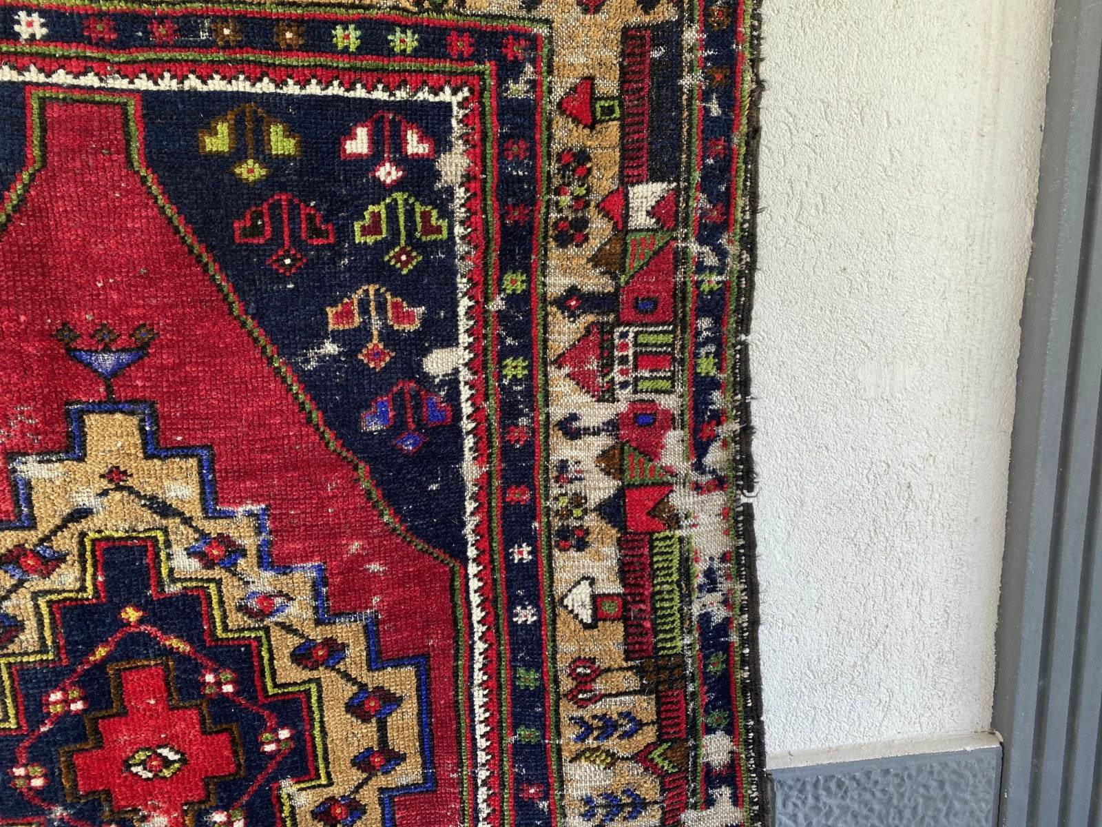 Vintage Turkish Tribal Rug | 3 x 9 ft Farmhouse Hand-Knotted Wool Geometric Rug