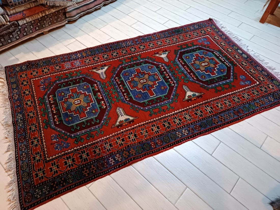 Vintage Caucasian Rug | 4.43 x 7.74 ft | Tribal Handmade Wool Farmhouse Carpet