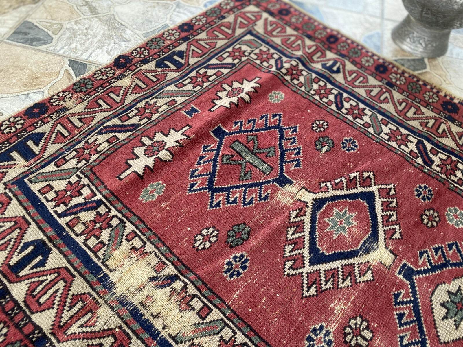 Vintage Caucasian Rug | 3.5x5 ft | Tribal Handmade Wool Rustic Farmhouse Carpet