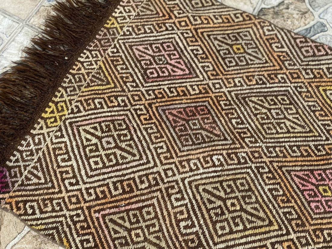 Vintage Turkish Oushak Rug, 1.8x3.7ft Red Handmade Wool Antique Tribal Small Rug