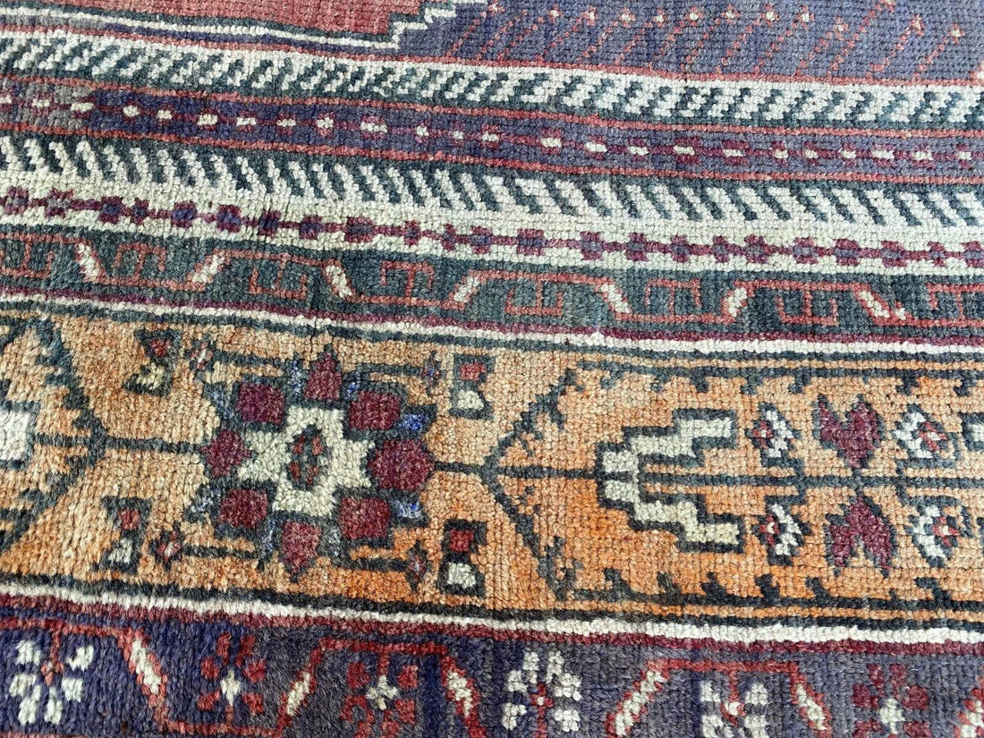 Vintage Turkish Wool Rug, Hand-Knotted Antique Geometric Oushak Area Rug 4x8 ft