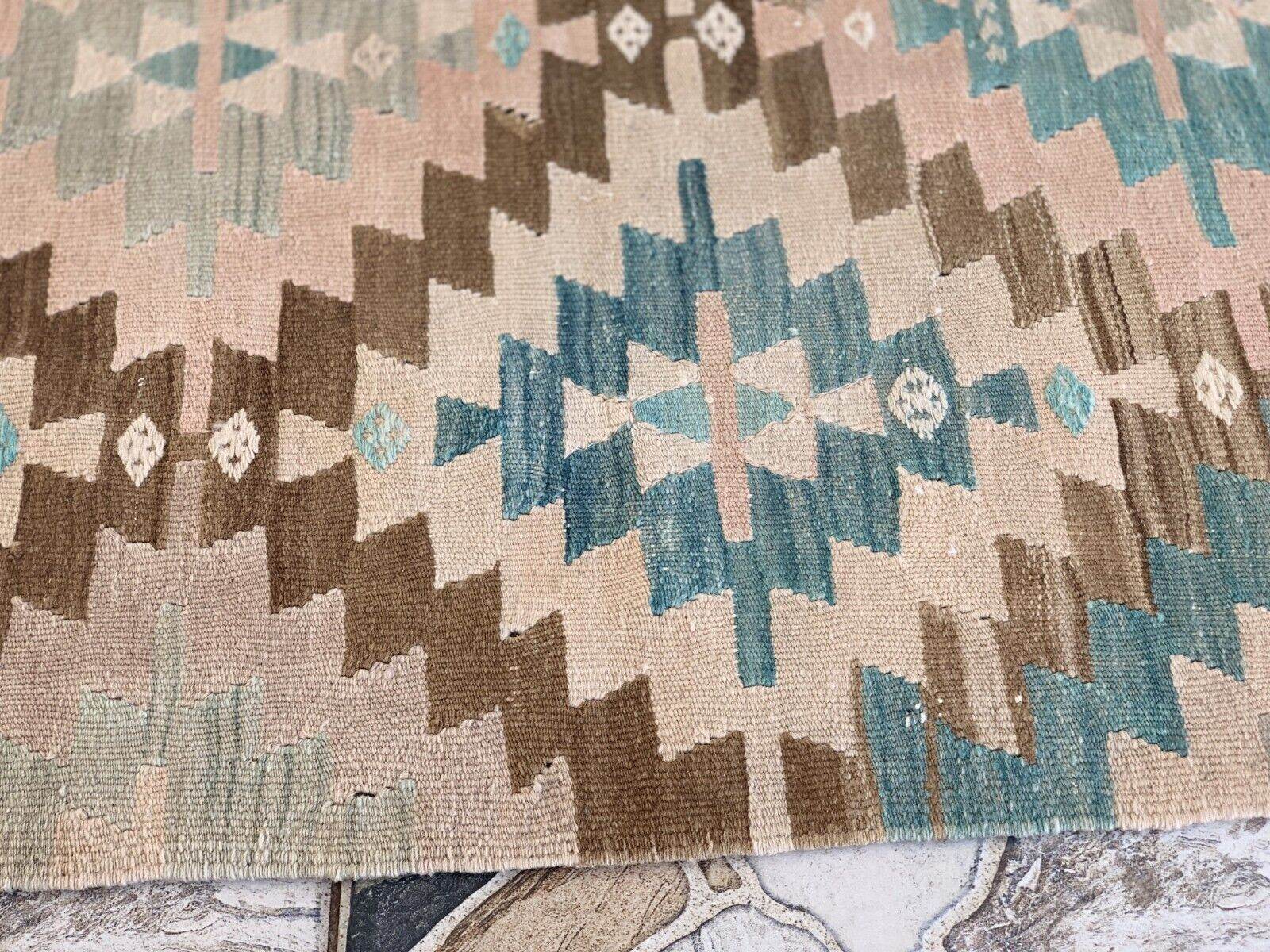 Anatolian Kilim Vintage Geometric Turkish Tribal Oushak Wool Area Rug 5.1x6.2 ft