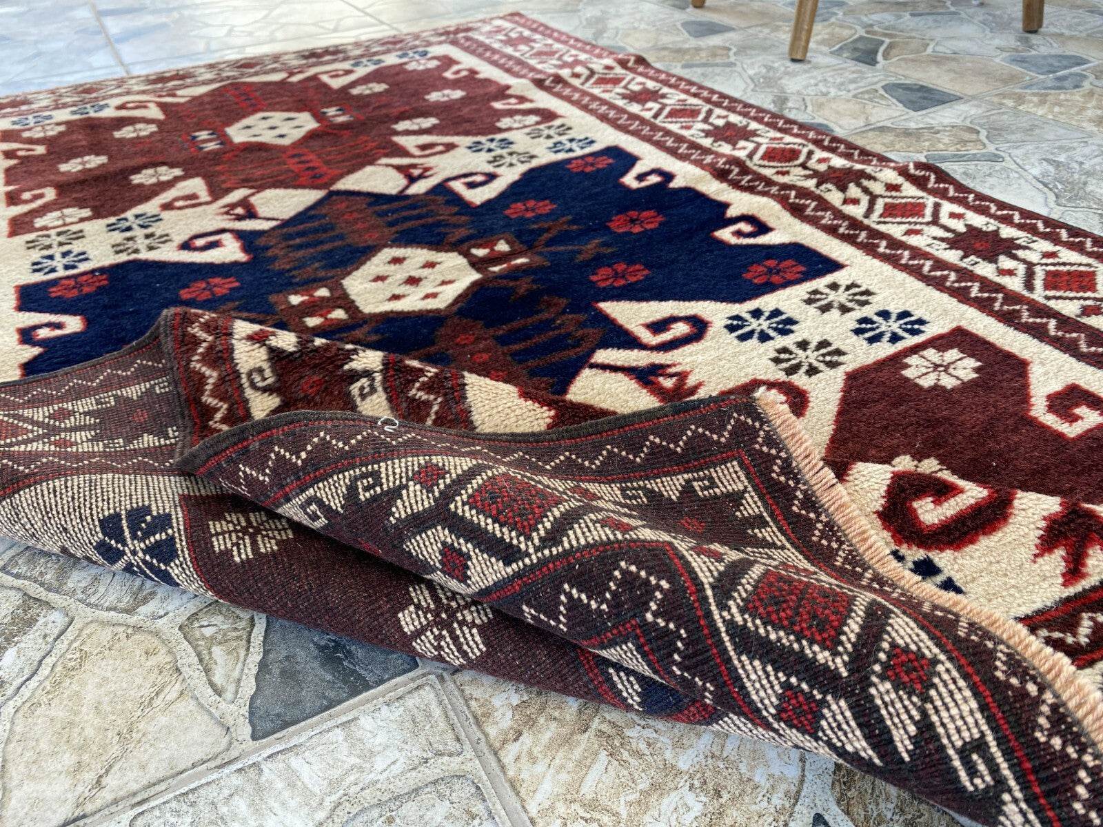 Vintage Turkish Wool Rug, Hand-Knotted Antique Red Oushak Anatolian 1980s 3x6