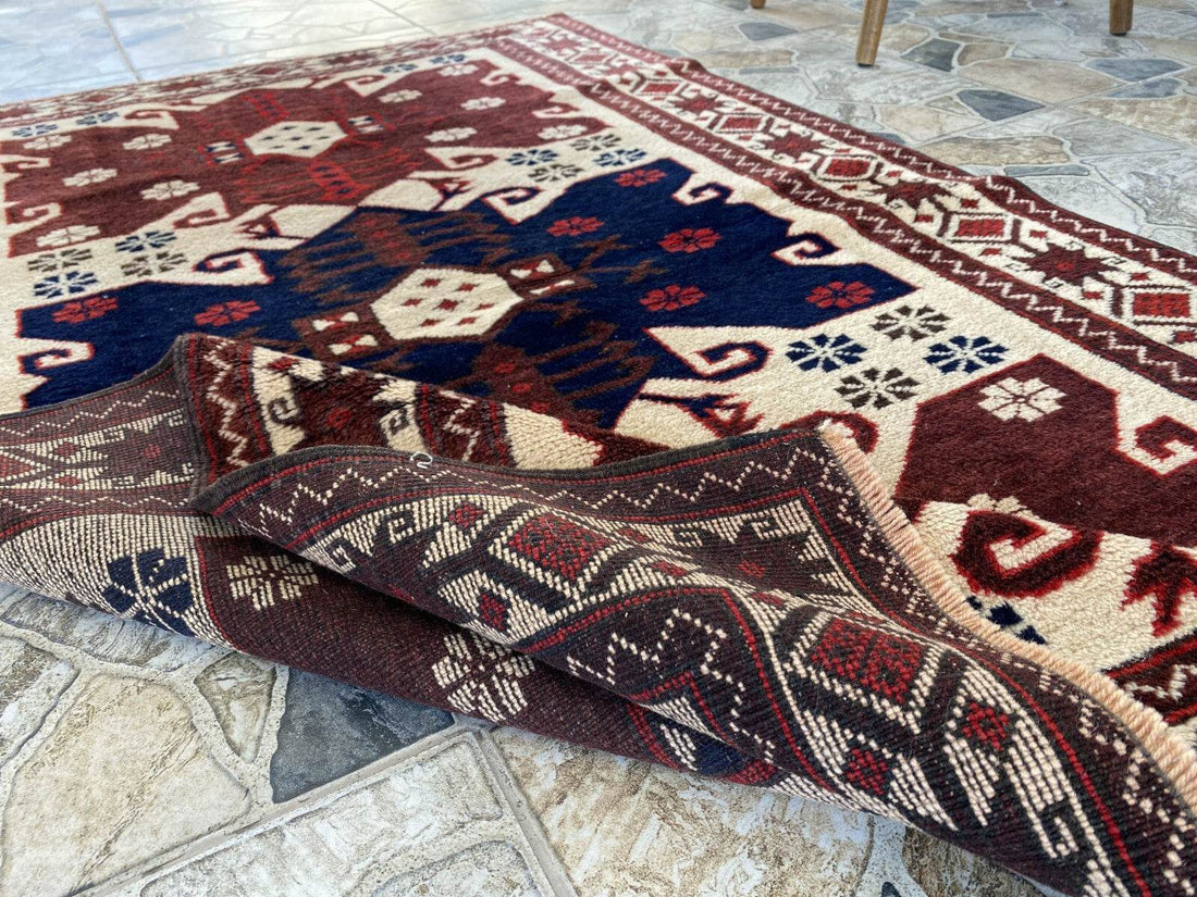 Vintage Turkish Wool Rug, Hand-Knotted Antique Red Oushak Anatolian 1980s 3x6