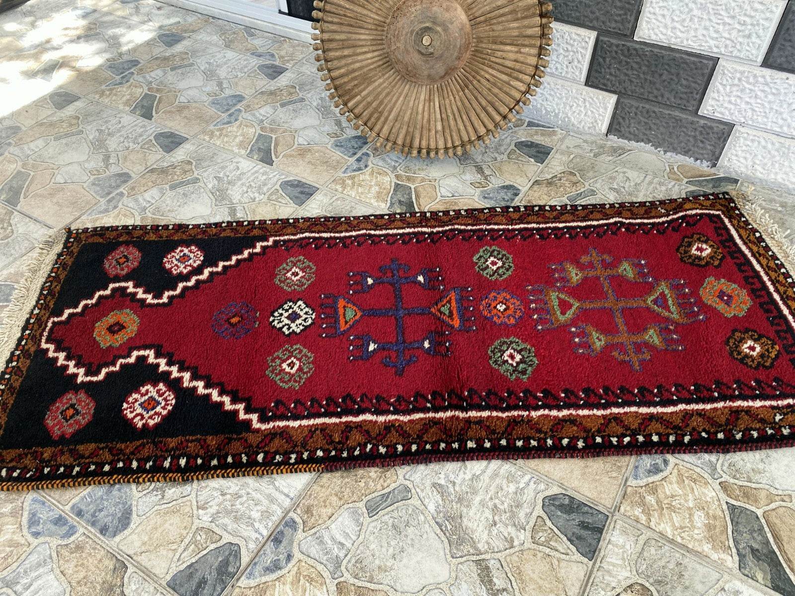 Pre 1970’s ANTIQUE KURDISH FARMHOUSE RUG - GEOMETRIC TRIBAL TURKISH VINTAGE