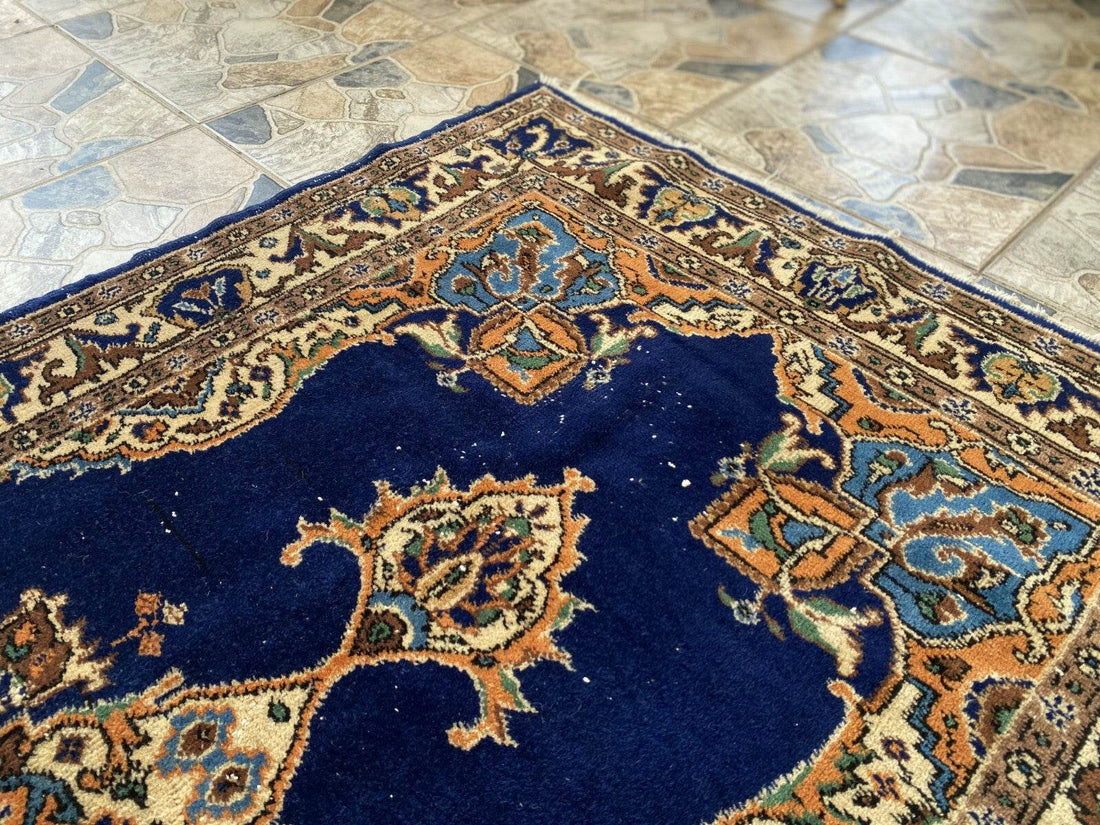 Vintage Turkish Oushak Rug, 4 x 7 ft Handmade Wool Antique Tribal Area Wool Rug