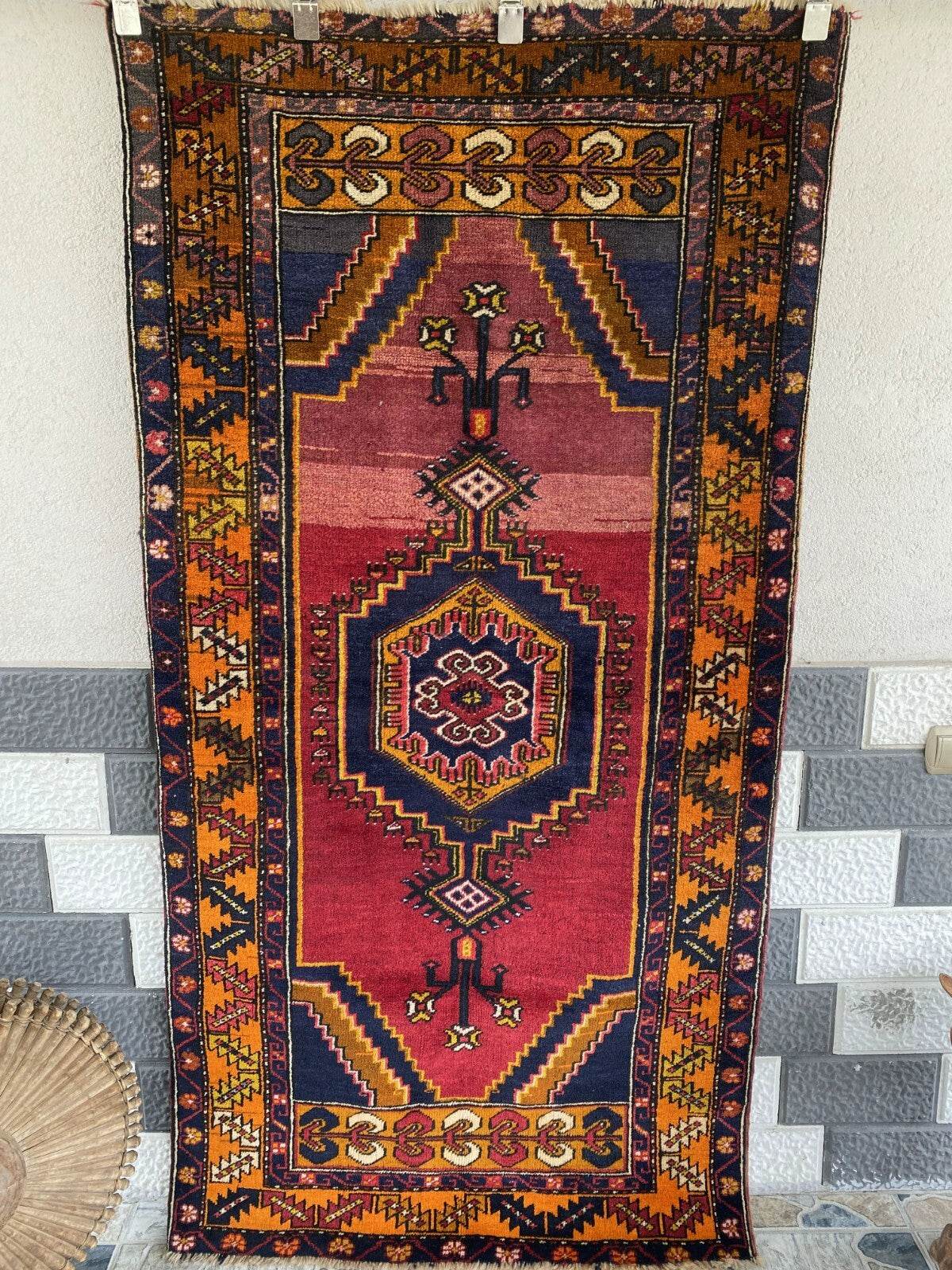 Geometric Turkish Vintage Rug, Farmhouse Handmade Anatolian Village Rug 3x6 ft