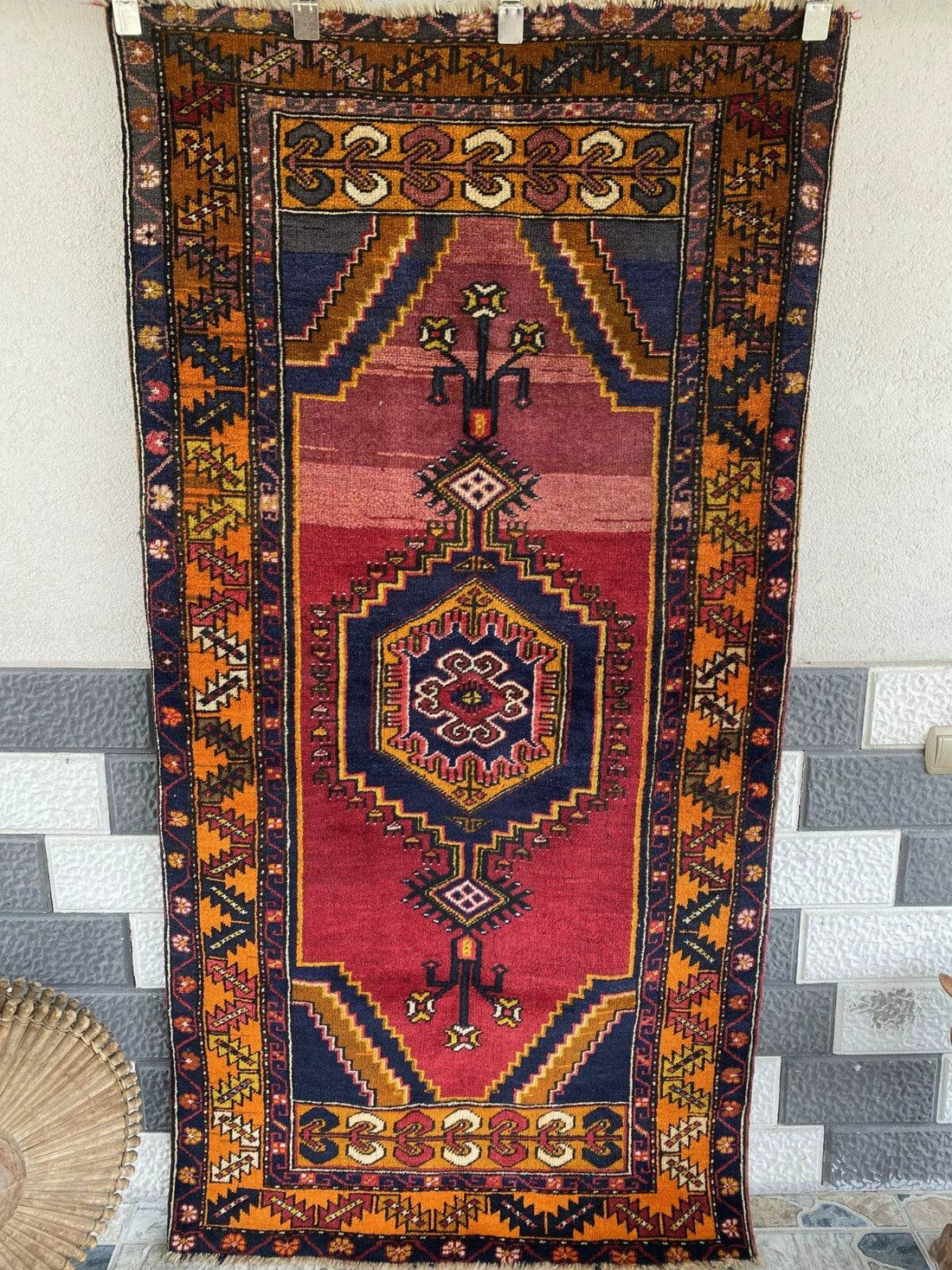 Geometric Turkish Vintage Rug, Farmhouse Handmade Anatolian Village Rug 3x6 ft