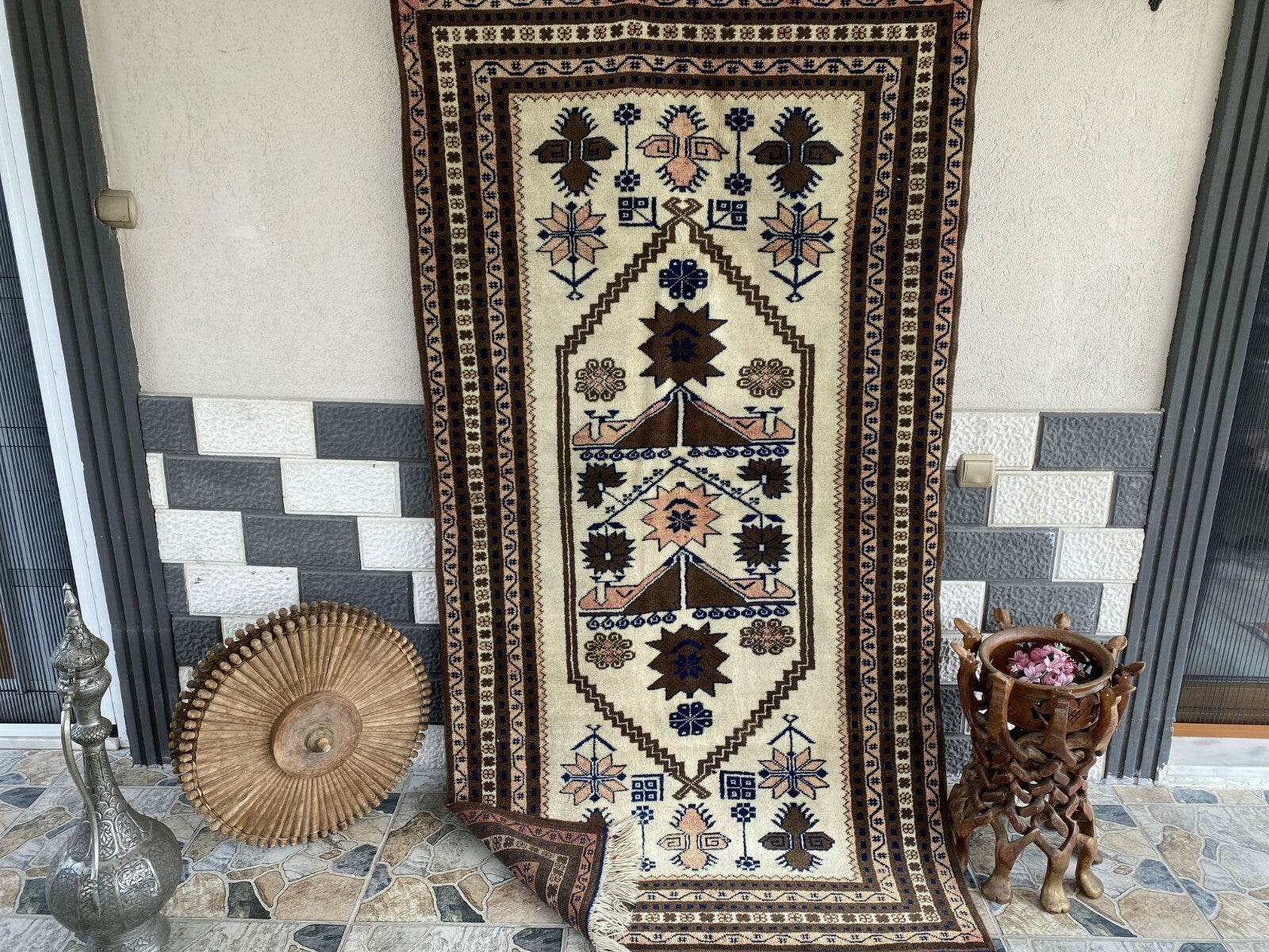 Vintage Turkish Oushak Rug, 4 x 7 ft Handmade Wool Antique Tribal Area Rug
