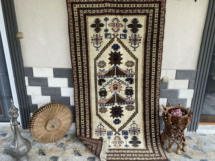 Vintage Turkish Oushak Rug, 4 x 7 ft Handmade Wool Antique Tribal Area Rug
