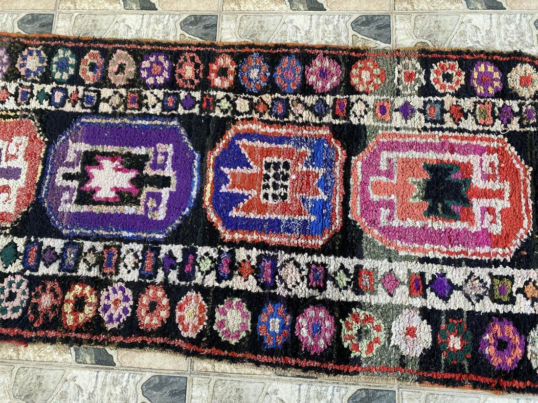 Vintage Kurdish Herki Rug | Tribal Handmade Farmhouse Antique Wool Runner Carpet