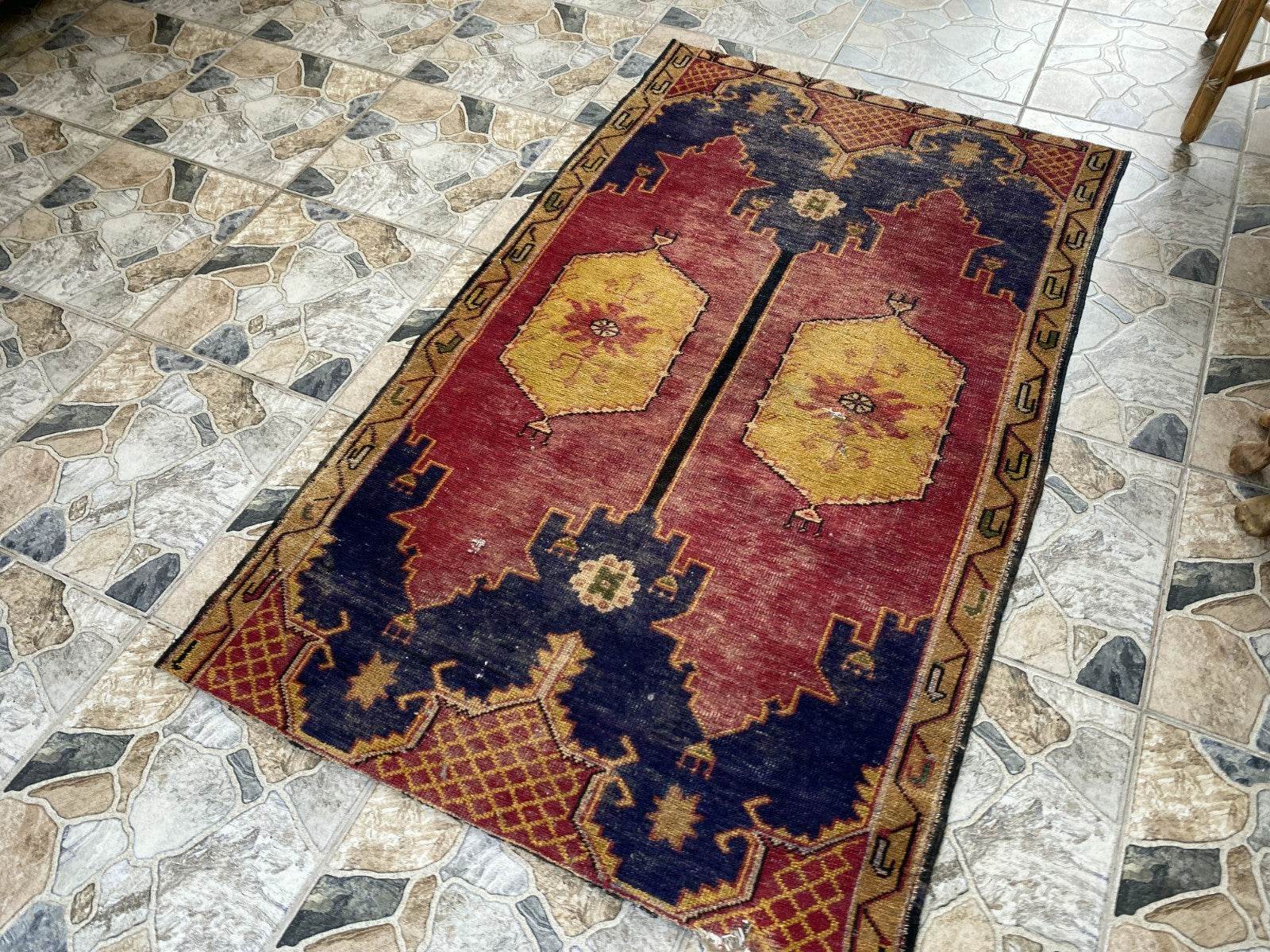 Vintage Turkish Rug | 3.5 x 5.8 ft Hand-Knotted Wool Geometric Anatolian Tribal