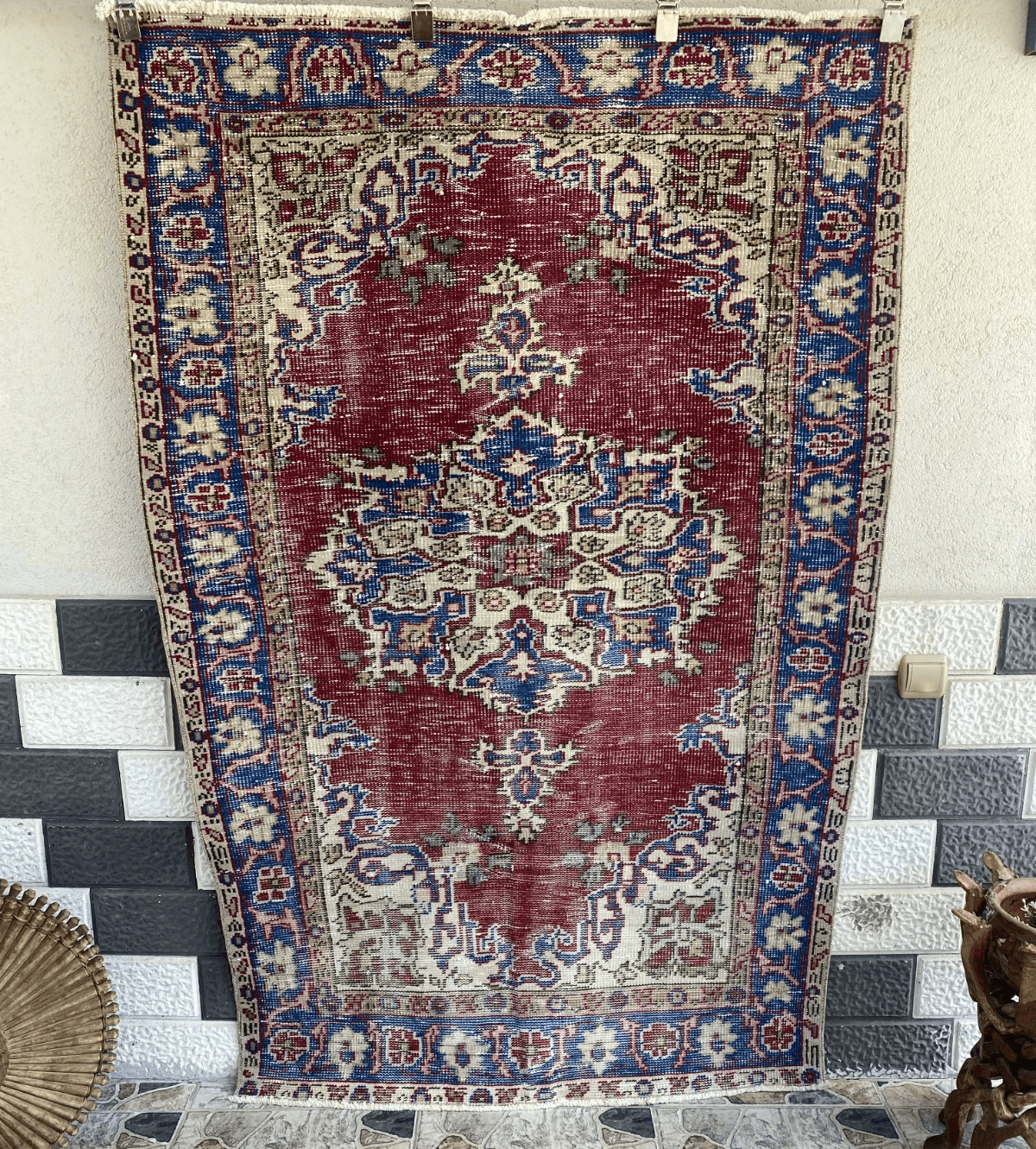 Pre 1970’s ANTIQUE ANATOLIAN FARMHOUSE RUG - GEOMETRIC TRIBAL TURKISH VINTAGE