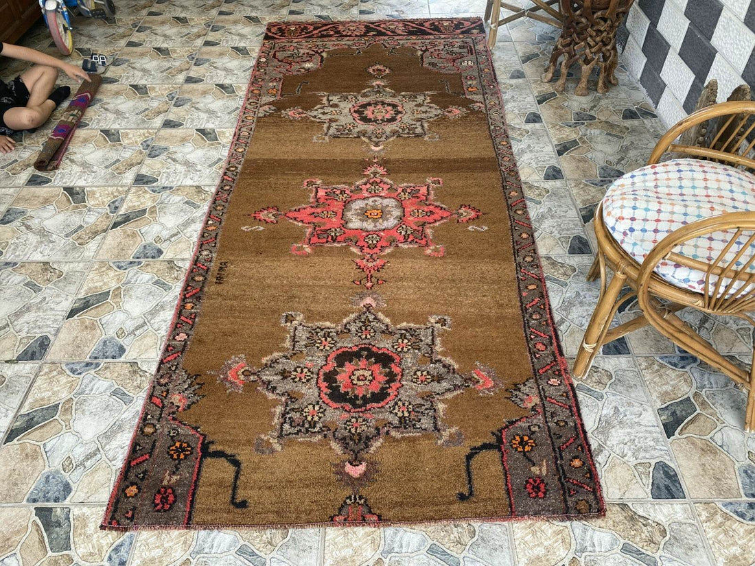 Vintage Kurdish Runner Rug | 4.1 x 10.1 ft | Hand-Knotted Wool Tribal Medallion