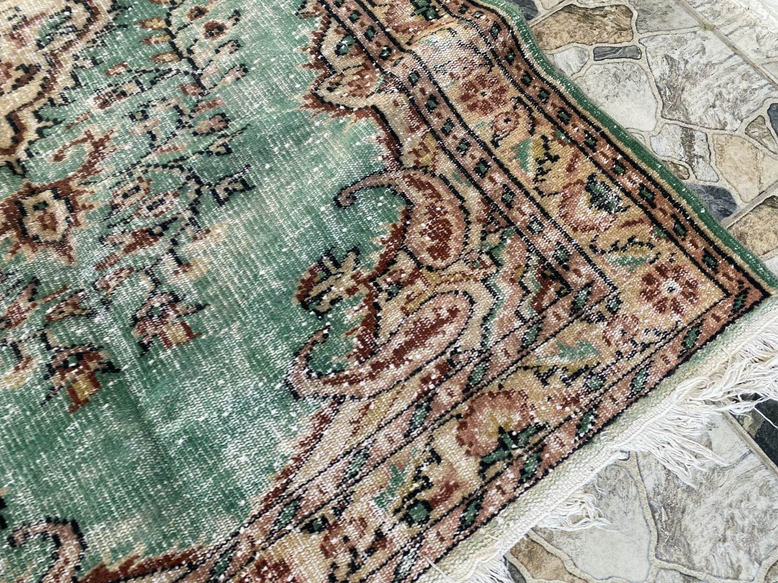 Vintage Hand-Knotted Wool Rug | 5.1 x 8.0 ft Anatolian Area Carpet Faded Rustic