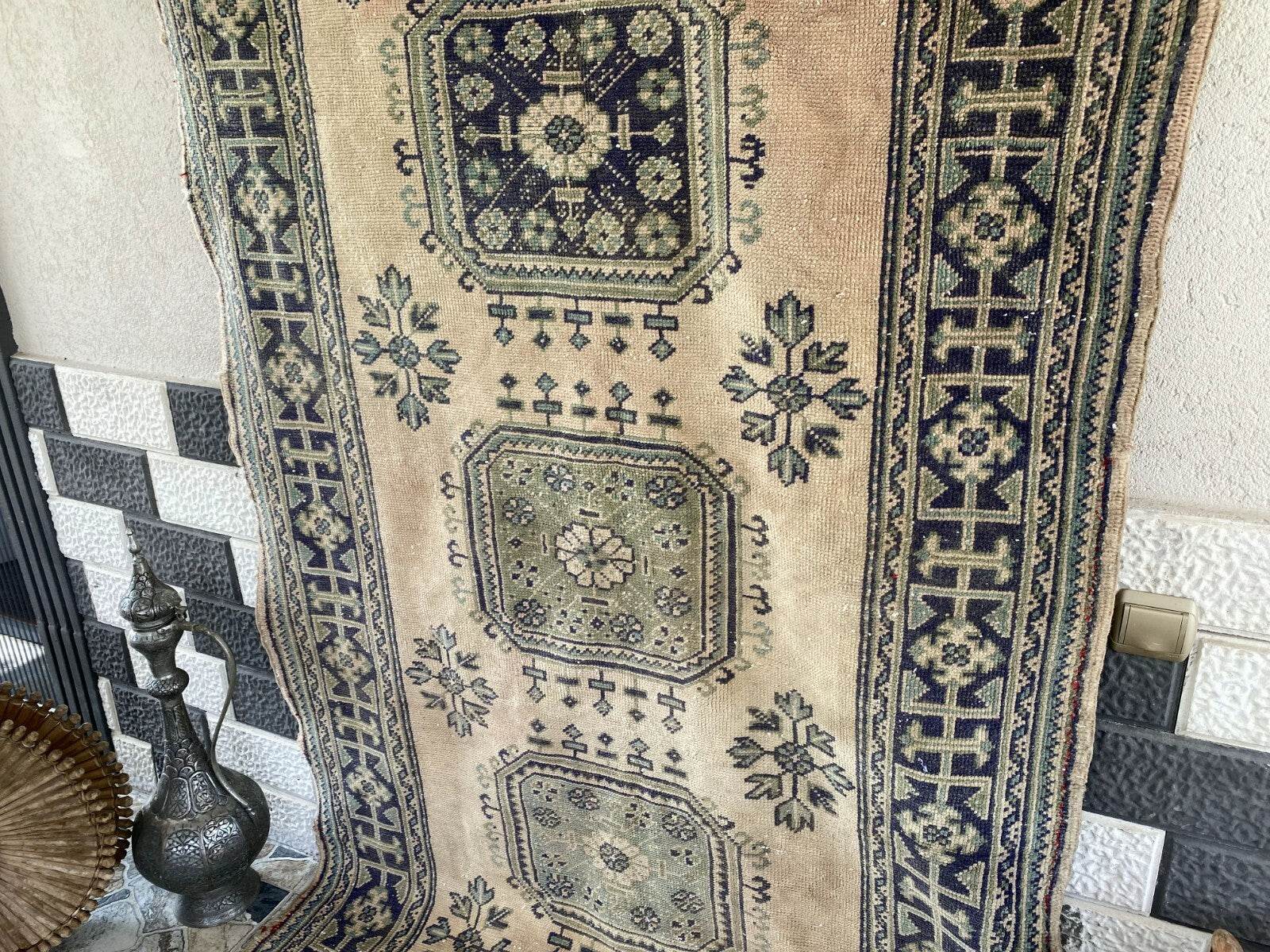 Vintage Turkish Oushak Runner | 4.33 x 9.18 ft | Hand-Knotted Wool Farmhouse Rug