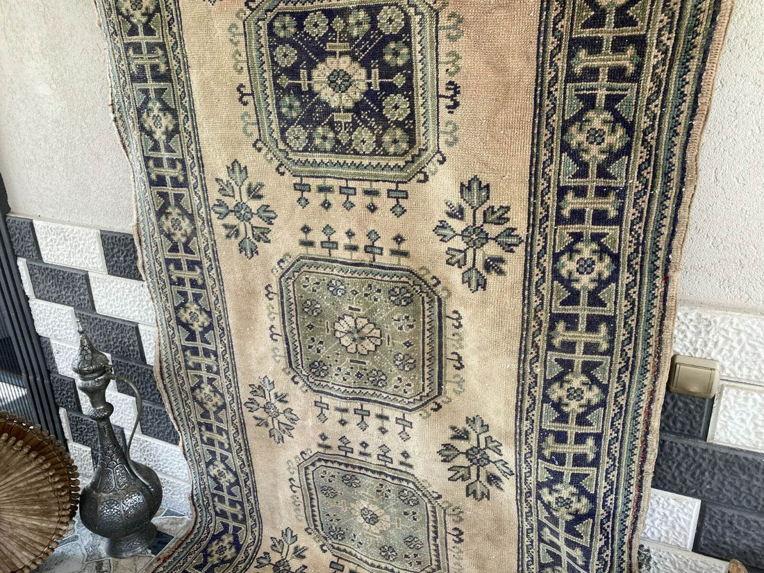 Vintage Turkish Oushak Runner | 4.33 x 9.18 ft | Hand-Knotted Wool Farmhouse Rug