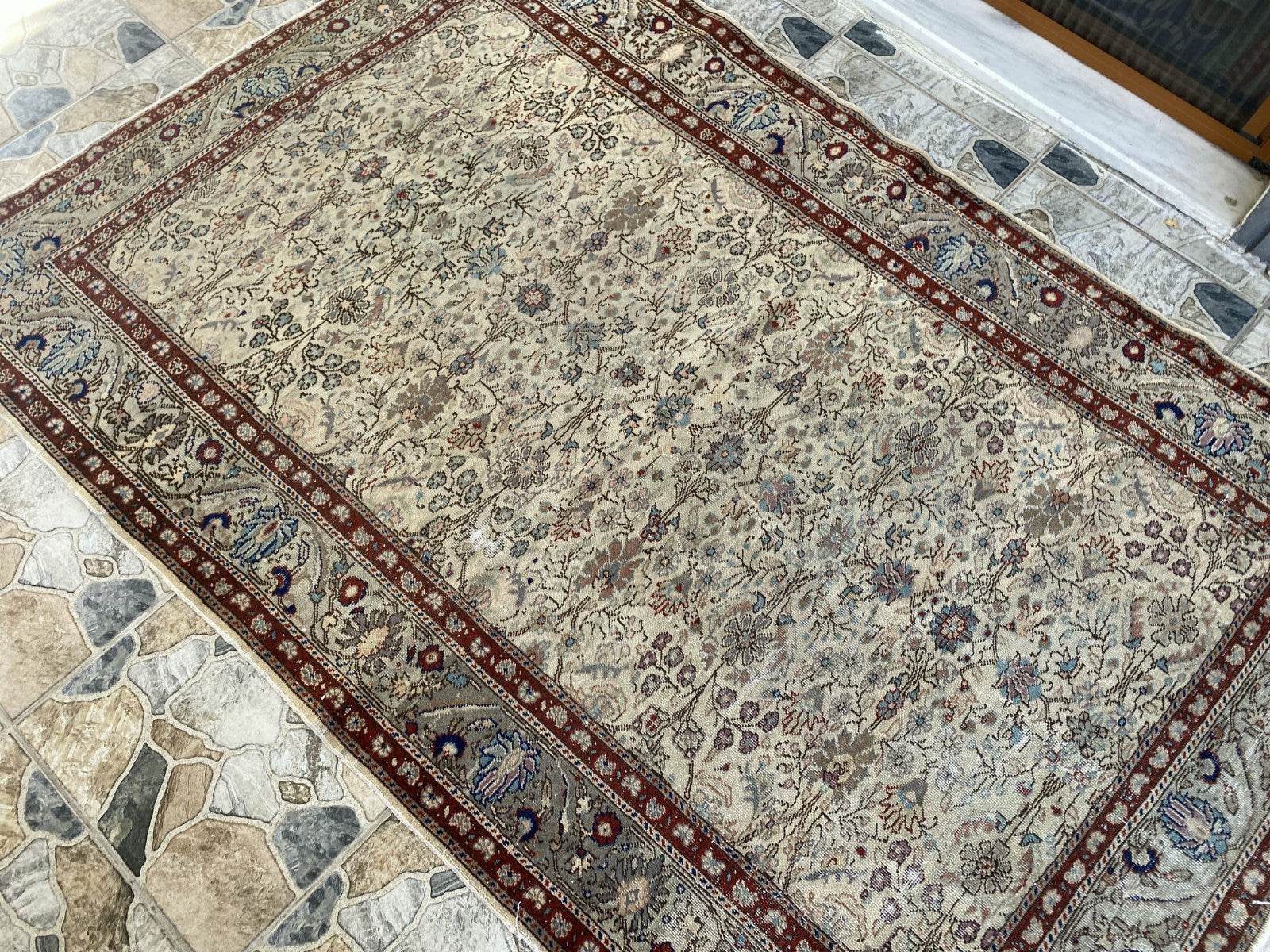 Vintage Anatolian Area Rug | 4.5x6.8 ft Antique Turkish Oushak | Faded Farmhouse