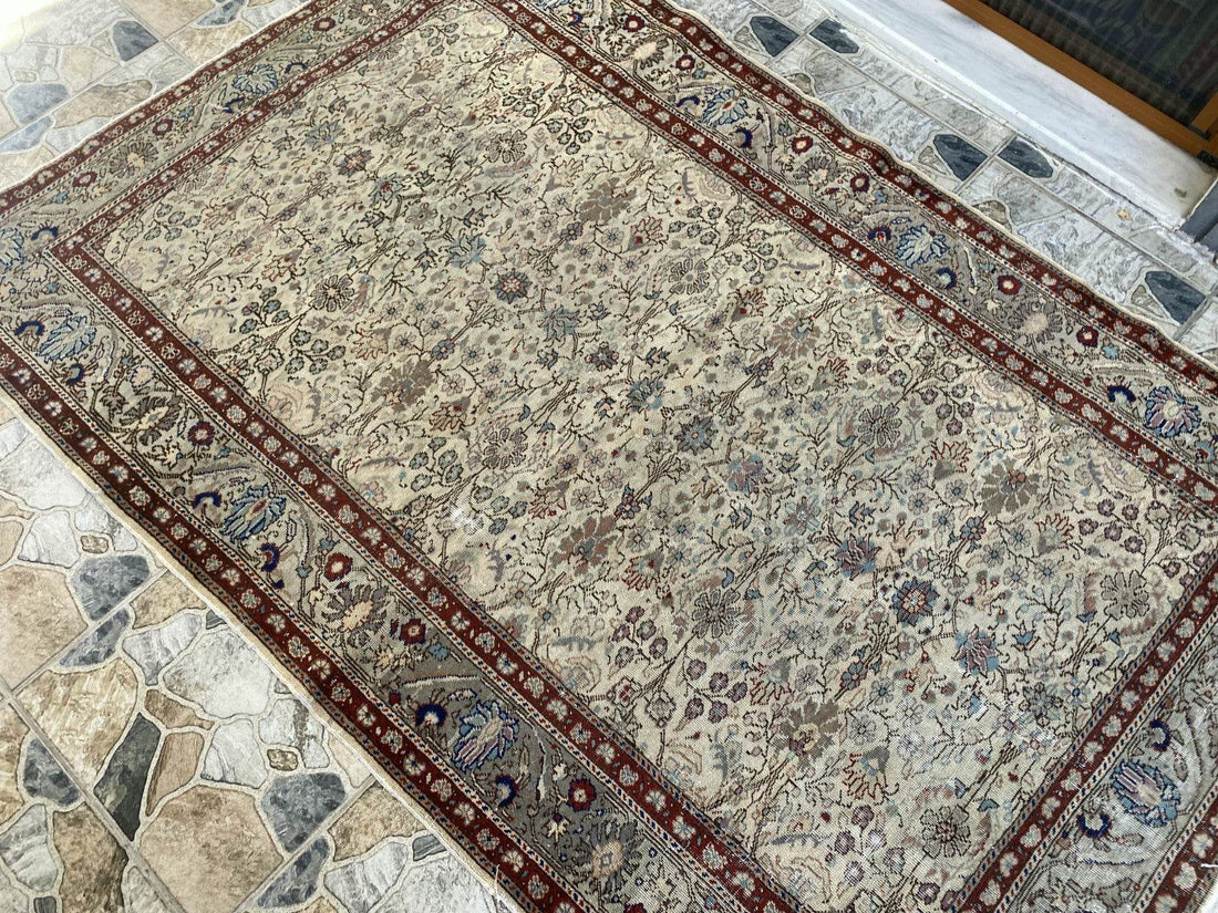 Vintage Anatolian Area Rug | 4.5x6.8 ft Antique Turkish Oushak | Faded Farmhouse