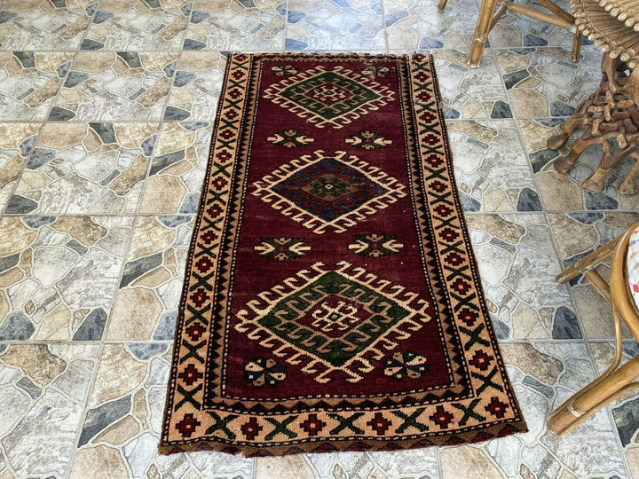 Vintage Kurdish Area Rug | 2.9x5.1 ft Hand-Knotted Wool Distressed Tribal Carpet