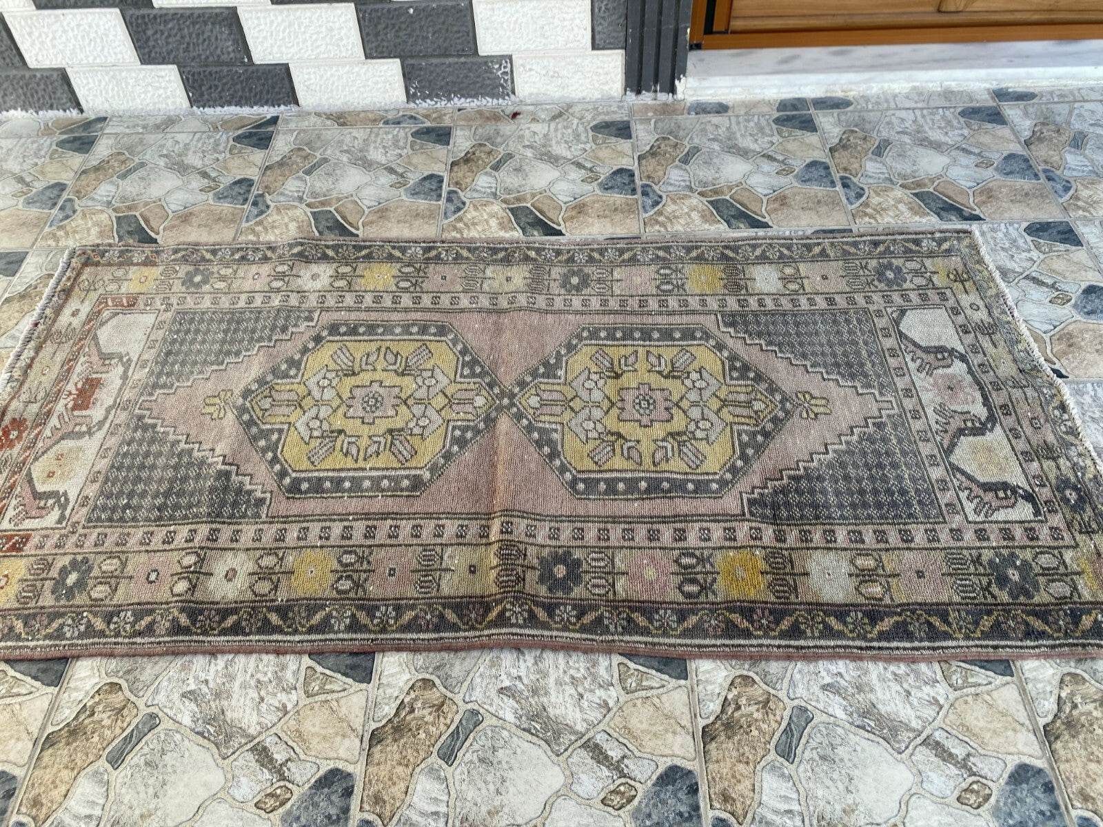 Geometric Turkish Vintage Rug | Handwoven Anatolian Area 1960s Wool Authentic