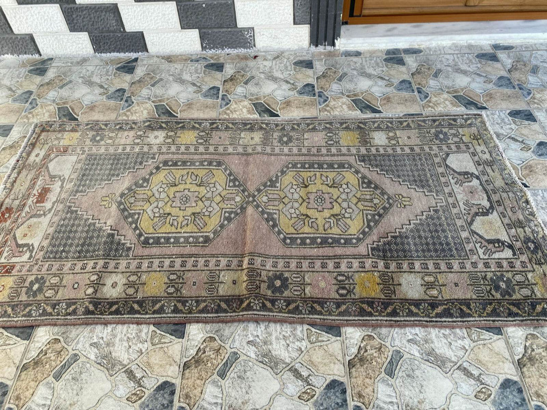 Geometric Turkish Vintage Rug | Handwoven Anatolian Area 1960s Wool Authentic