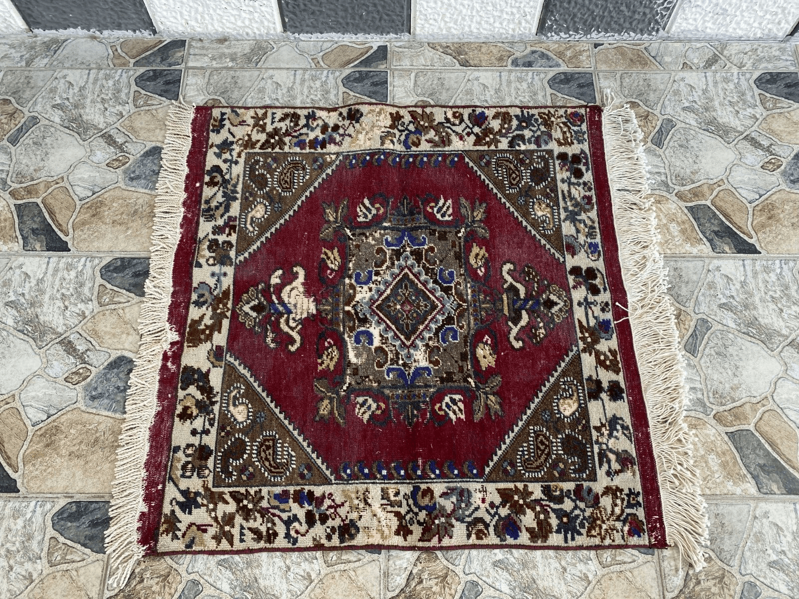 Vintage Turkish Rug | Tribal Handmade Wool Antique Farmhouse Carpet 2.8x2.6 ft