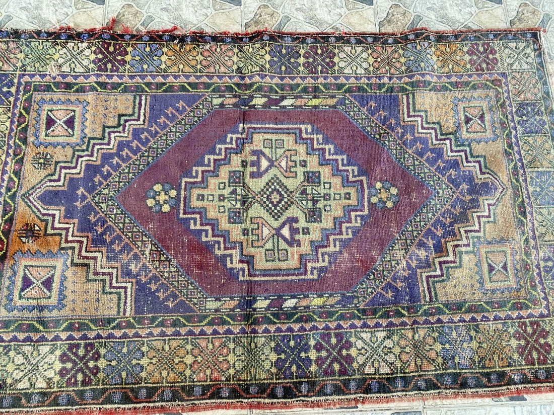 Handmade Turkish Vintage Rug | 1970s Tribal Wool Farmhouse Antique Area Carpet