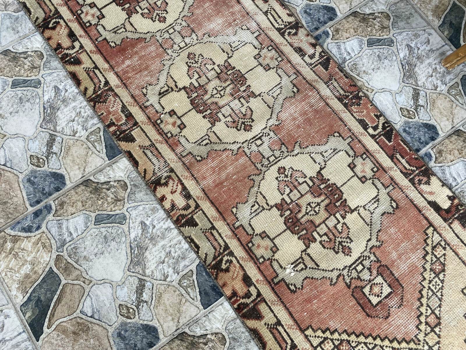 Vintage Rug | Wool Runner Antique Farmhouse Anatolian Handmade Turkish Rug 2x9ft