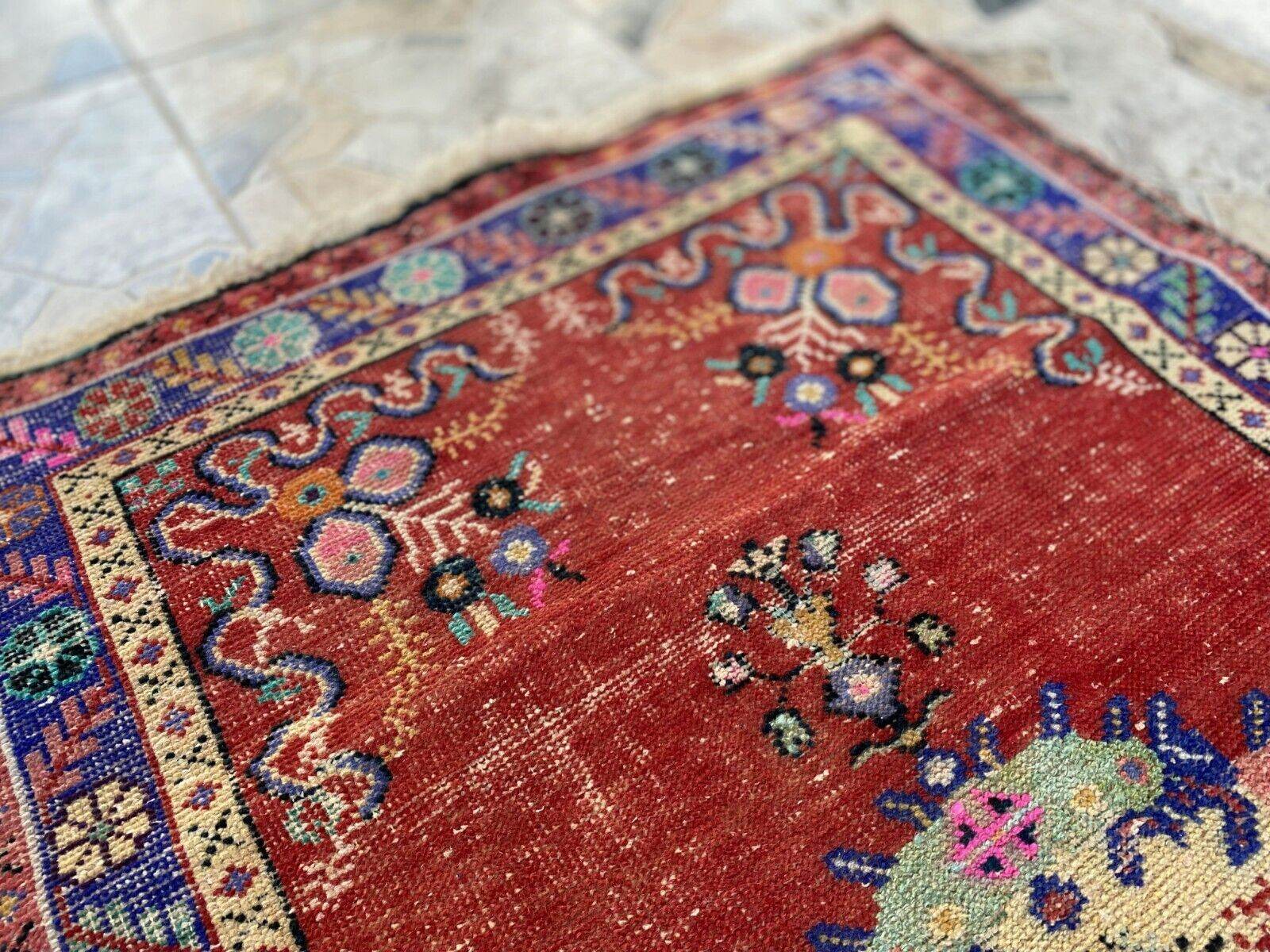 Geometric Turkish Vintage Rug, Tribal Handmade Anatolian Village Rug 3.3x6.8 ft