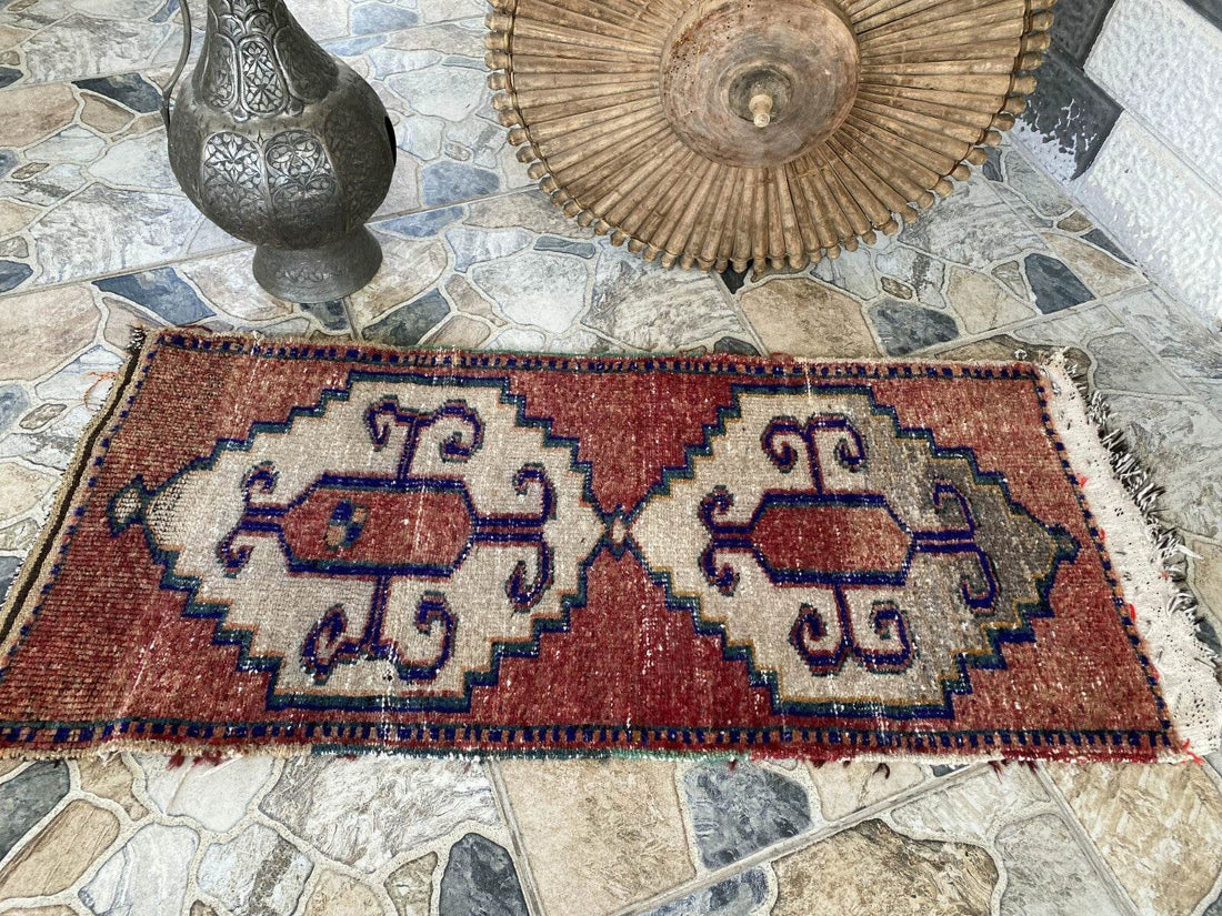 Vintage Anatolian Tribal Rug | Small Turkish Farmhouse Wool Carpet 1.6x3.4 ft