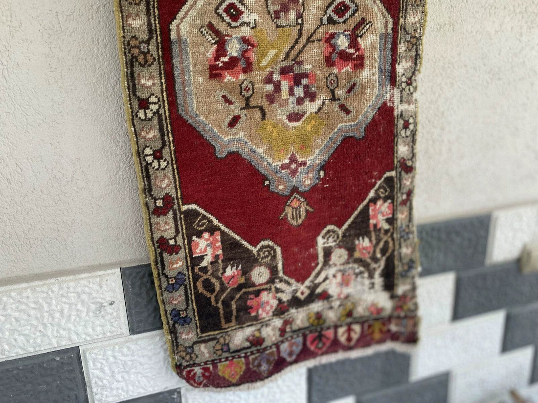 Handmade Turkish Vintage Rug | 1970s Tribal Wool Farmhouse Antique Small Carpet