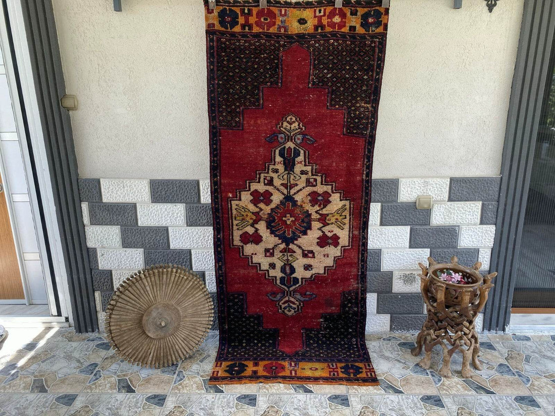 Vintage Turkish Anatolian Rug | 3 x 7.15 ft | Farmhouse Hand-Knotted Wool Carpet