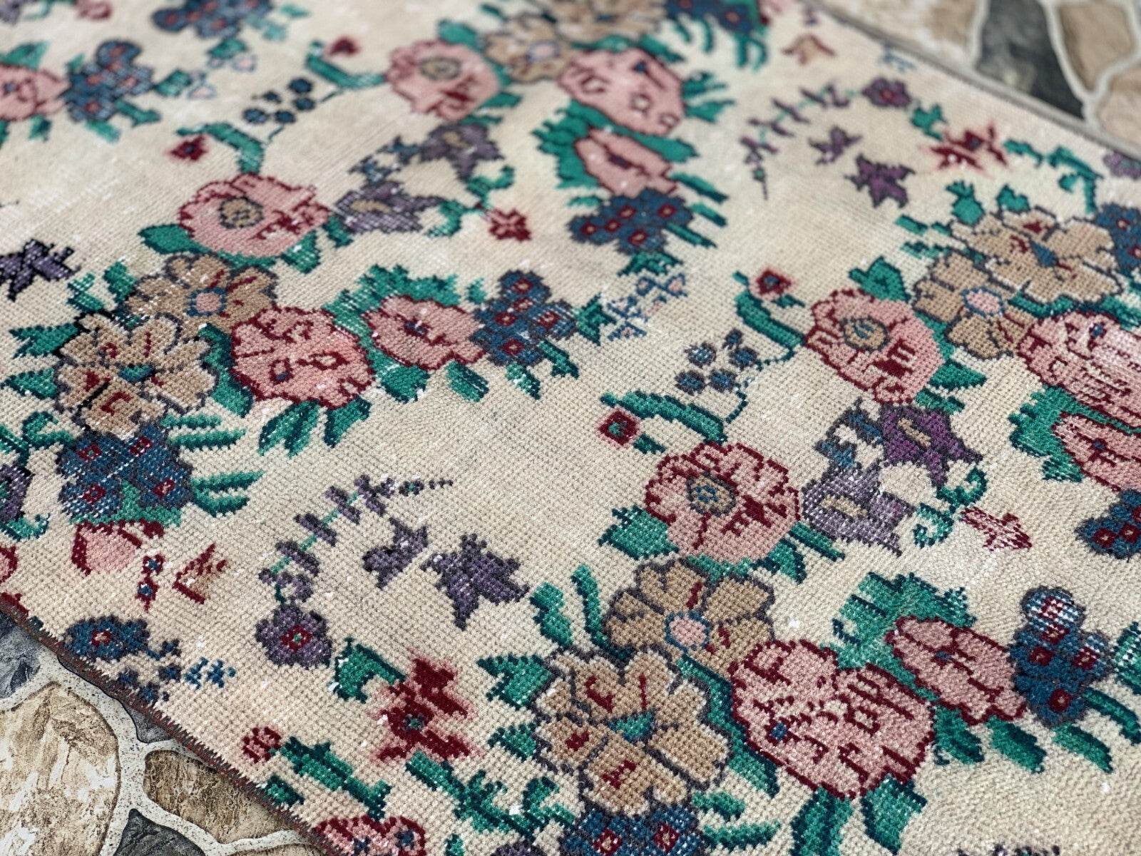 Vintage Oushak Farmhouse Rug Turkish Anatolian Handknotted Wool Area Rug 2.4x6.6