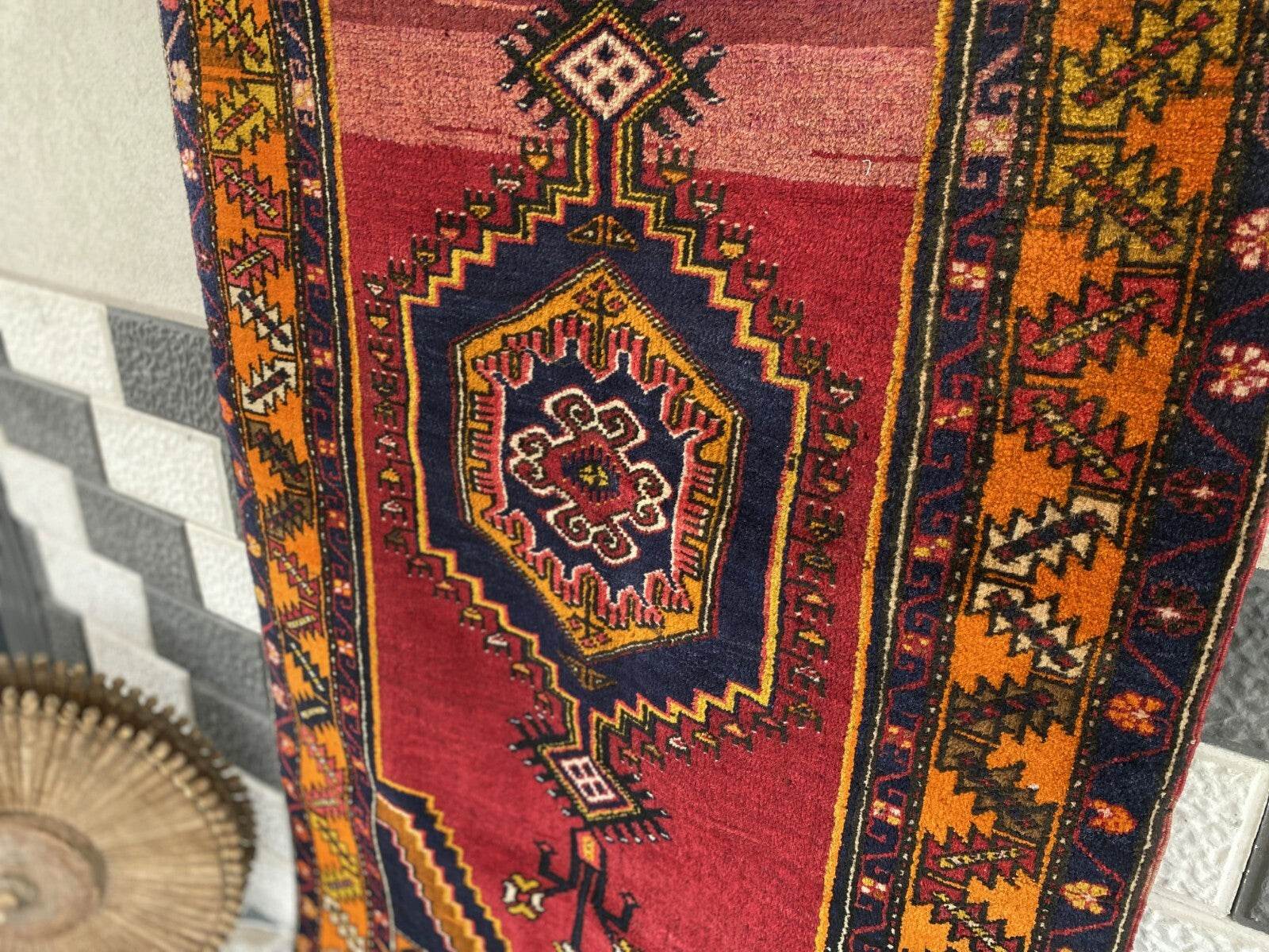 Geometric Turkish Vintage Rug, Farmhouse Handmade Anatolian Village Rug 3x6 ft