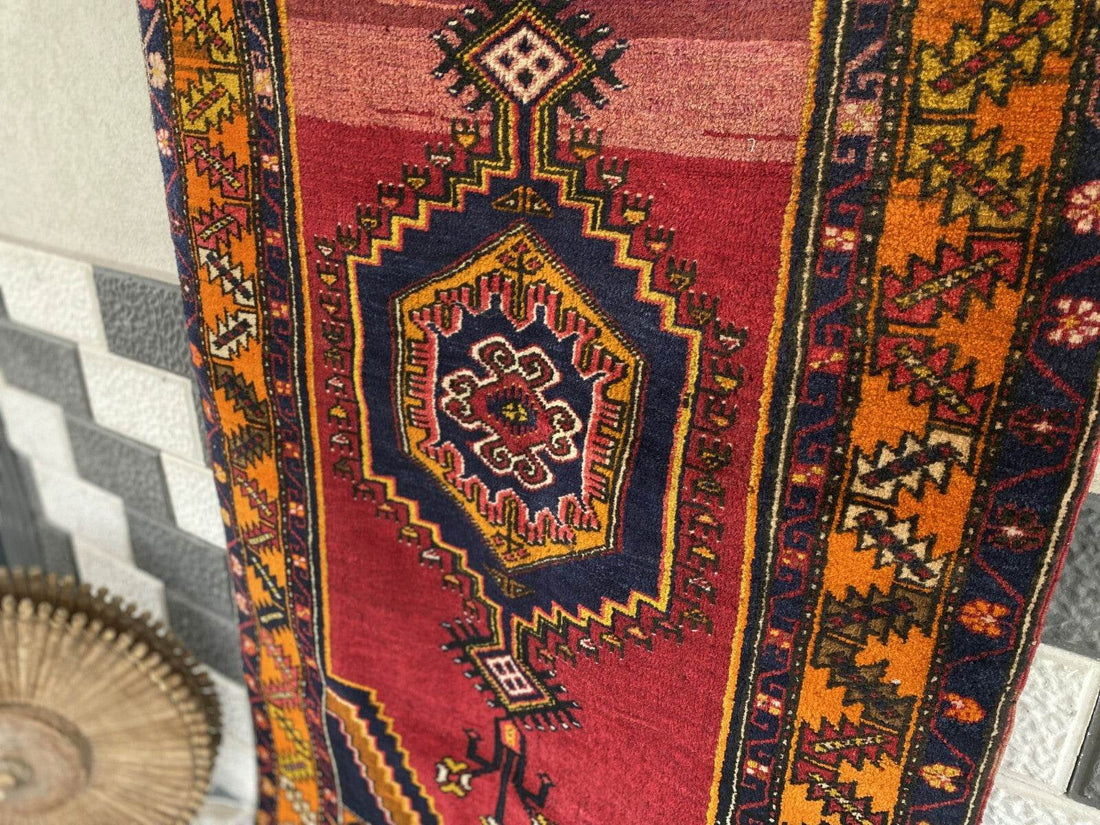 Geometric Turkish Vintage Rug, Farmhouse Handmade Anatolian Village Rug 3x6 ft