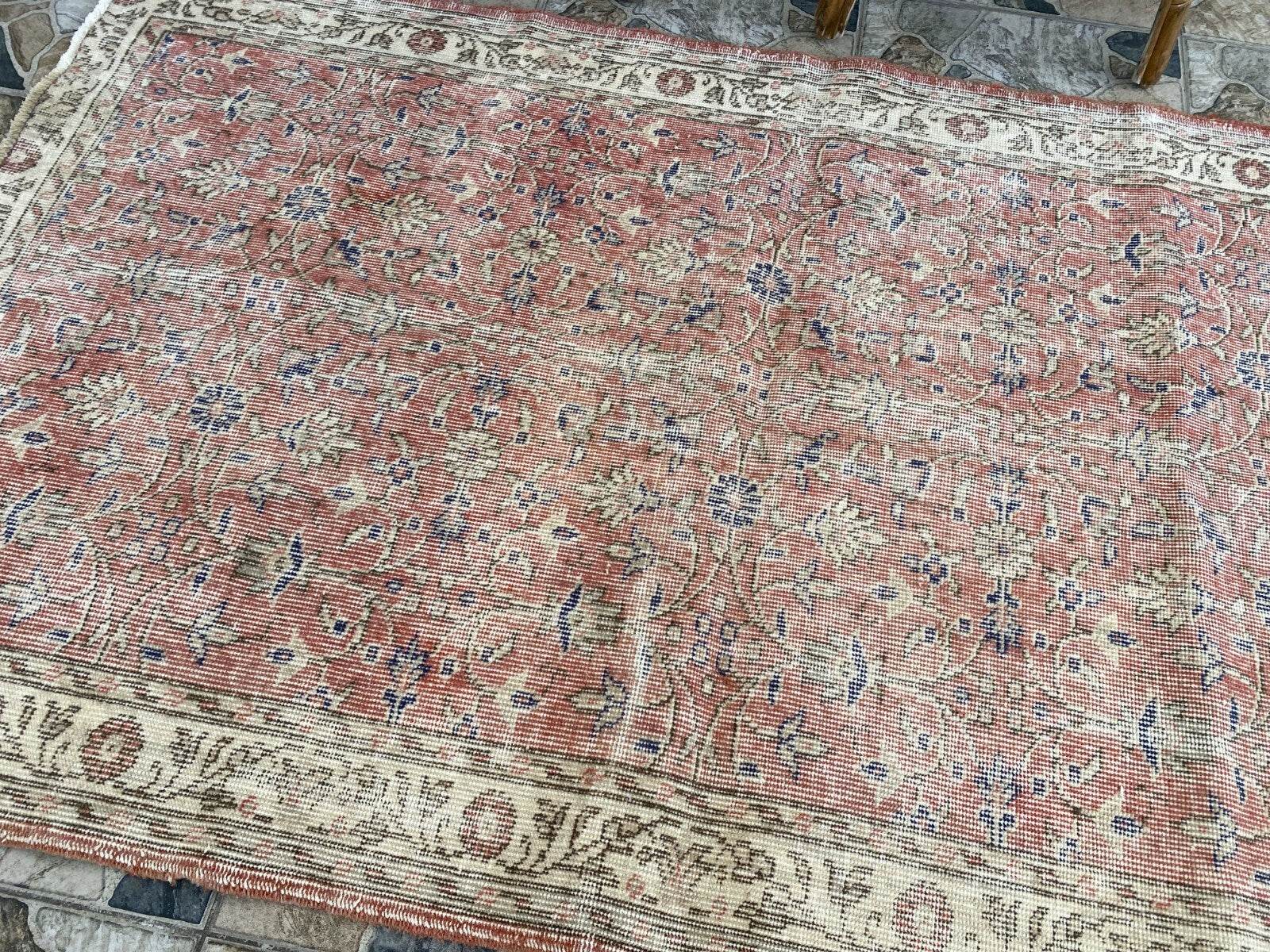 Geometric Turkish Vintage Rug,Farmhouse Handmade Anatolian Village Rug 3.8x6.2ft