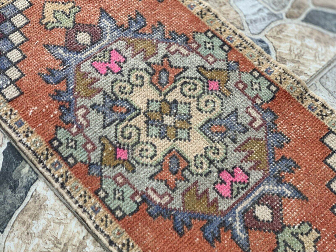 Geometric Turkish Vintage Rug * Tribal Farmhouse Anatolian HandmadeRug 1.6x2.8Ft