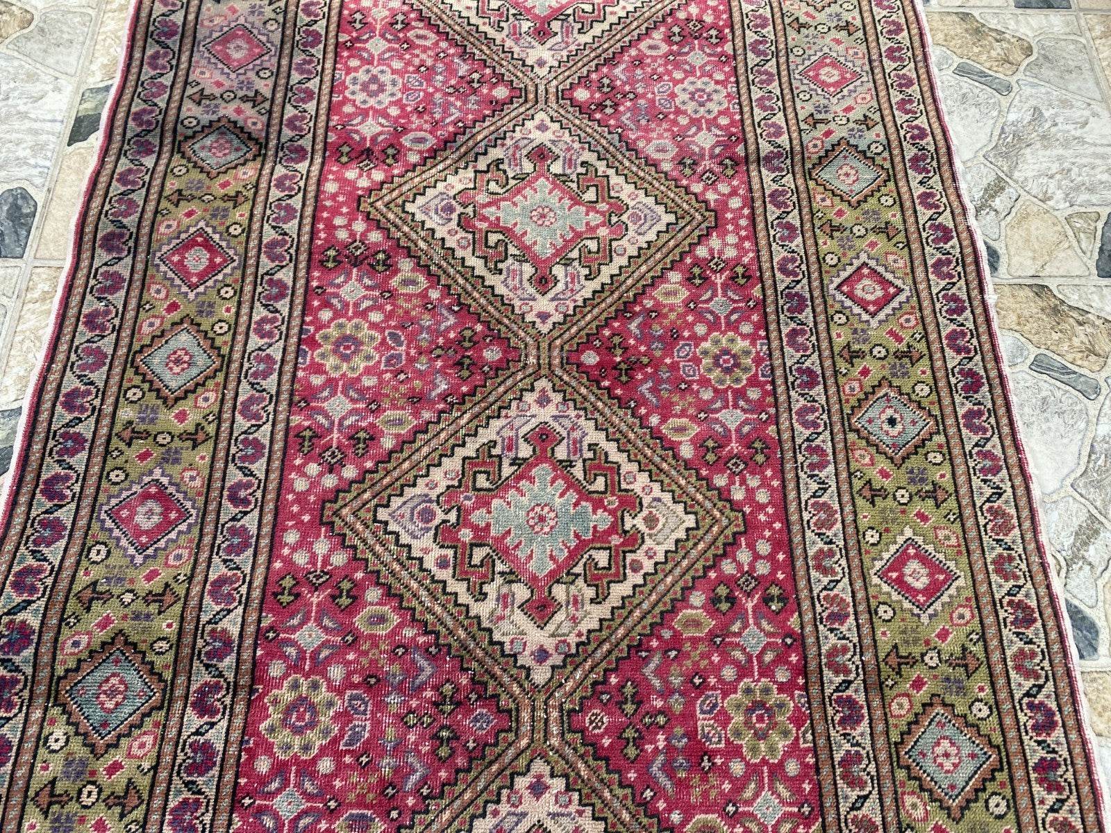 Vintage Turkish Rug 3.5 x 7.9 ft – Hand-Knotted Wool Rug, Area Anatolian Carpet