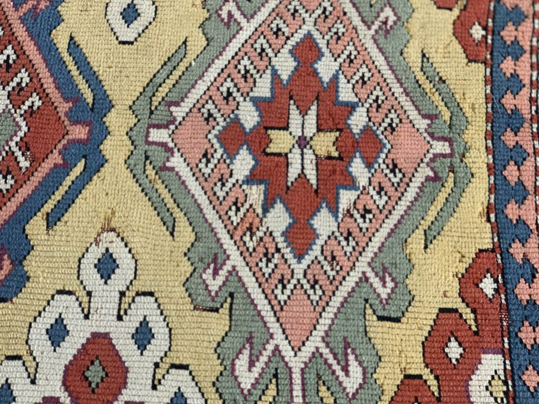 Vintage Handmade Turkish Wool Rug Anatolian Farmhouse Geometric Oushak 4.1x5.4ft